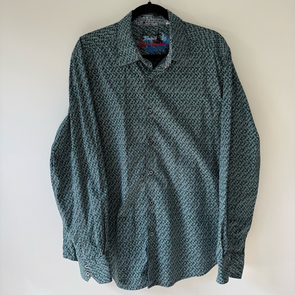 Robert Graham Green Geometric Print Button Down Shirt 2XL Classic Fit